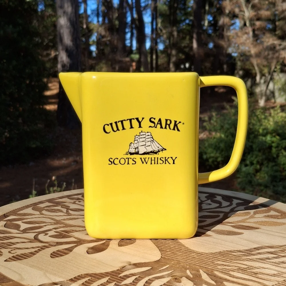 Cutty Sark Scots Whiskey Yellow Ceramic Stamped Numbered Pitcher Mexico Pottery